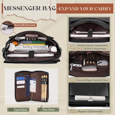 RAINSMORE Flap Messenger Bag for Men Vintage PU Leather Laptop Bag 15.6 Inch Retro Briefcase with Wallet Satchel Computer Bag in Saudi Arabia