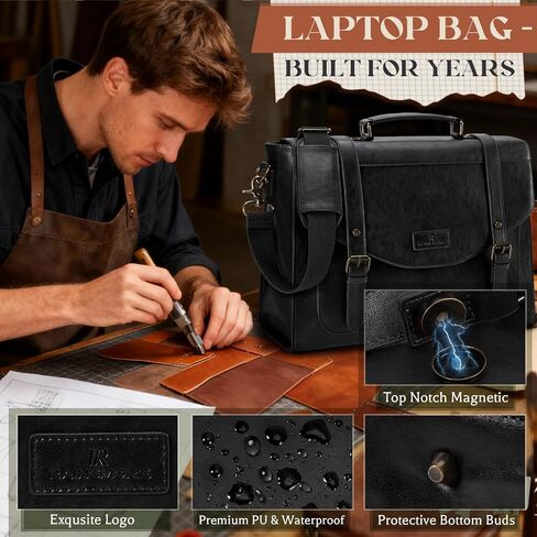 RAINSMORE Flap Messenger Bag for Men Vintage PU Leather Laptop Bag 15.6 Inch Retro Briefcase with Wallet Satchel Computer Bag in Saudi Arabia