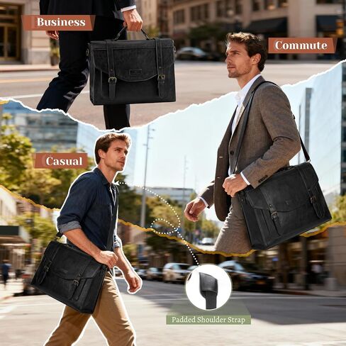 RAINSMORE Flap Messenger Bag for Men Vintage PU Leather Laptop Bag 15.6 Inch Retro Briefcase with Wallet Satchel Computer Bag in Saudi Arabia