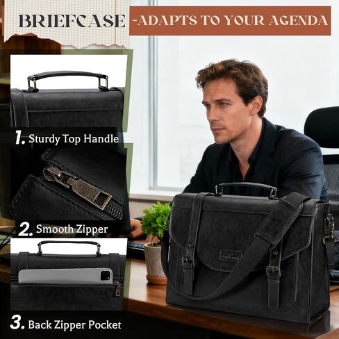 RAINSMORE Flap Messenger Bag for Men Vintage PU Leather Laptop Bag 15.6 Inch Retro Briefcase with Wallet Satchel Computer Bag in Saudi Arabia