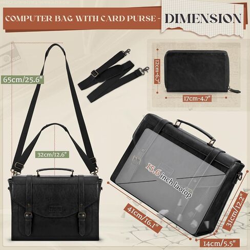 RAINSMORE Flap Messenger Bag for Men Vintage PU Leather Laptop Bag 15.6 Inch Retro Briefcase with Wallet Satchel Computer Bag in Saudi Arabia