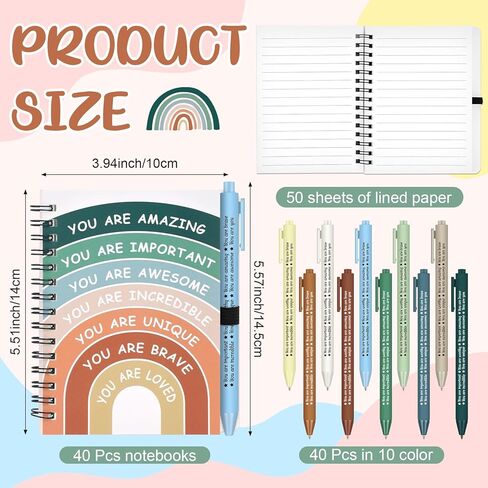 40 قطعة من هدايا التوعية بالصحة العقلية، مفكرة تأكيد إيجابية، مجلة ملهمة، قلم تحفيزي للمعلمين، مكافآت الفصول الدراسية، الموظفين، تشجيع دفاتر الملاحظات، اللوازم المدرسية للطلاب in Kuwait