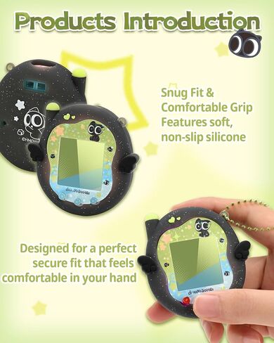 حافظة واقية من السيليكون من GeekShare متوافقة مع Tamagotchi Uni، قطة سوداء كرتونية لطيفة بتصميم السماء المرصعة بالنجوم (أسود لامع) in Kuwait