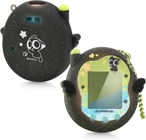حافظة واقية من السيليكون من GeekShare متوافقة مع Tamagotchi Uni، قطة سوداء كرتونية لطيفة بتصميم السماء المرصعة بالنجوم (أسود لامع) in Kuwait