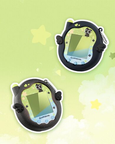 حافظة واقية من السيليكون من GeekShare متوافقة مع Tamagotchi Uni، قطة سوداء كرتونية لطيفة بتصميم السماء المرصعة بالنجوم (أسود لامع) in Kuwait