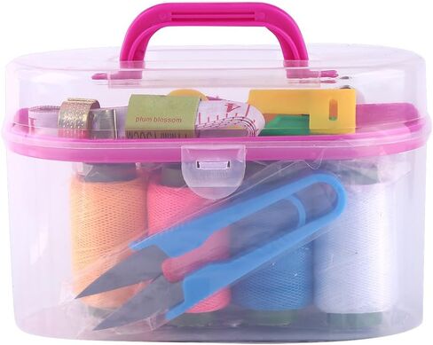 Large Sewing Box, Threader Needle Tape Measure Scissor Thimble Kit Tool with Transparent Box, for Home Crafts Sewing, DIY Design(Rose red Box) in Saudi Arabia