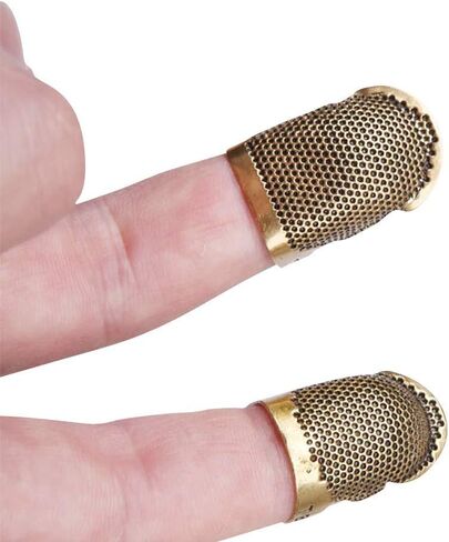 Adjustable Bronze Embroidered Thimble - 2pcs Set with Finger Rings and Clips and Non-Slip Support for Hand Sewing. in Saudi Arabia