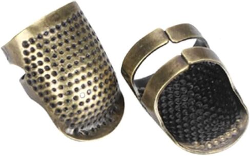 Adjustable Bronze Embroidered Thimble - 2pcs Set with Finger Rings and Clips and Non-Slip Support for Hand Sewing. in Saudi Arabia