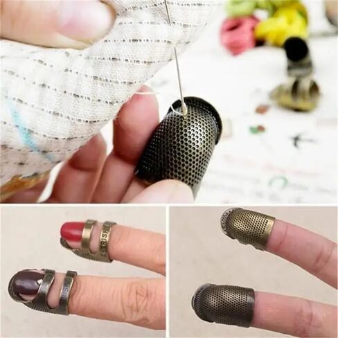 Adjustable Bronze Embroidered Thimble - 2pcs Set with Finger Rings and Clips and Non-Slip Support for Hand Sewing. in Saudi Arabia