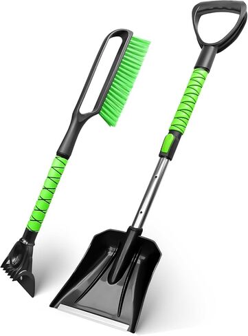SEAAES Snow Brush and Emergency Snow Shovel for Car, Extendable Snow Ice Scraper with Foam Grip, Compact Snow Shovel for SUV Truck Vehicle Windshield Window - Green in Kuwait
