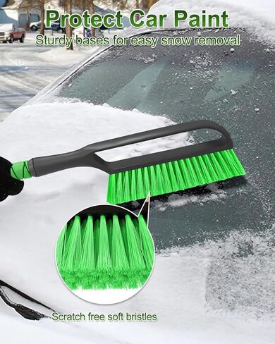SEAAES Snow Brush and Emergency Snow Shovel for Car, Extendable Snow Ice Scraper with Foam Grip, Compact Snow Shovel for SUV Truck Vehicle Windshield Window - Green in Kuwait