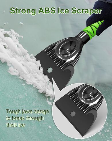 SEAAES Snow Brush and Emergency Snow Shovel for Car, Extendable Snow Ice Scraper with Foam Grip, Compact Snow Shovel for SUV Truck Vehicle Windshield Window - Green in Kuwait