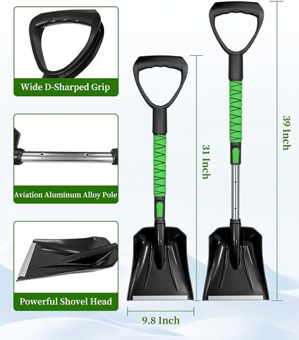 SEAAES Snow Brush and Emergency Snow Shovel for Car, Extendable Snow Ice Scraper with Foam Grip, Compact Snow Shovel for SUV Truck Vehicle Windshield Window - Green in Kuwait