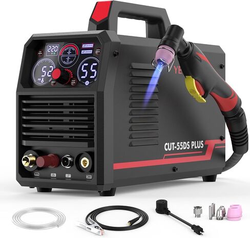 YESWELDER CUT-65DS PLUS قاطعة بلازما، 65 أمبير 110 فولت/220 فولت غير عالية التردد ولا تعمل باللمس، قوس طيار 4 في 1 لقطع الألواح/قطع الشبكة/التلاعب/وضع العلامات آلة قطع البلازما متعددة الوظائف in Kuwait