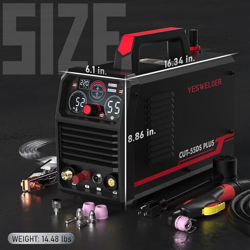 YESWELDER CUT-65DS PLUS قاطعة بلازما، 65 أمبير 110 فولت/220 فولت غير عالية التردد ولا تعمل باللمس، قوس طيار 4 في 1 لقطع الألواح/قطع الشبكة/التلاعب/وضع العلامات آلة قطع البلازما متعددة الوظائف in Kuwait