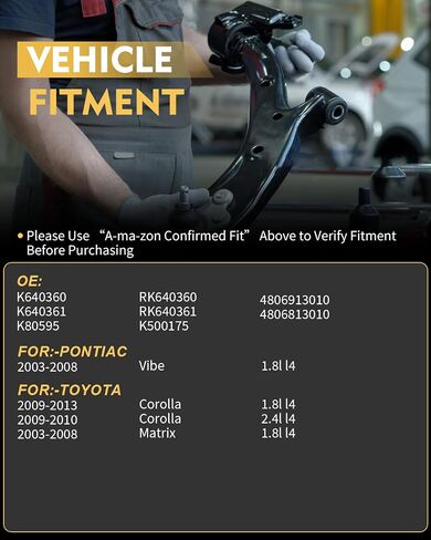 4 قطع من أذرع التحكم الأمامية السفلية من AATEE مناسبة لـ: -Toyota Corolla 2009-2013، Matrix 2003-2008 لـ: -Pontiac Vibe 2003-2008 1.8L 2.4L OE# K640360 K640361 K80595 RK640360 RK640361 K500175 in Saudi Arabia