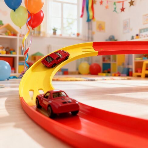 نسخة مطورة من موصلات مضمار السباق المتوافقة مع العجلات الساخنة، دوران 45 درجة، بناء مسارات سباق ملحمية، 4 عبوات باللون الأصفر in Kuwait