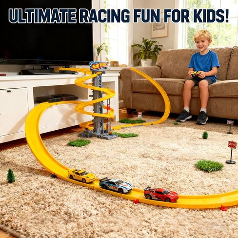 نسخة مطورة من موصلات مضمار السباق المتوافقة مع العجلات الساخنة، دوران 45 درجة، بناء مسارات سباق ملحمية، 4 عبوات باللون الأصفر in Kuwait