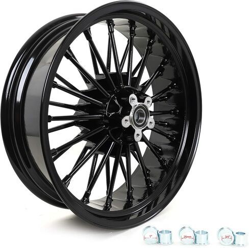TOFR 21x2.15 عجلات أمامية 18x5.5 خلفية 36 شعاع سميك لايحتاج إلى هارلي سوفتيل ستاندرد، مخصص، قطار ليلي، سبرينغر 2006-2010 فات بوي 2007-2017 ديوس 2000-2008 / أسود لامع in Kuwait