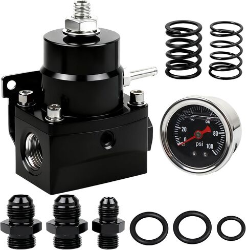 YESHMA EFI Fuel Pressure Regulator Kit 3-70psi with Gauge Springs Universal Adjustable Aluminum 8AN Feed to 6AN Return (Black) in Saudi Arabia