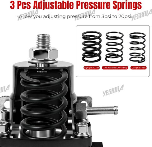 YESHMA EFI Fuel Pressure Regulator Kit 3-70psi with Gauge Springs Universal Adjustable Aluminum 8AN Feed to 6AN Return (Black) in Saudi Arabia