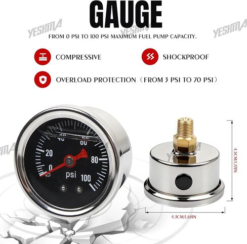 YESHMA EFI Fuel Pressure Regulator Kit 3-70psi with Gauge Springs Universal Adjustable Aluminum 8AN Feed to 6AN Return (Black) in Saudi Arabia