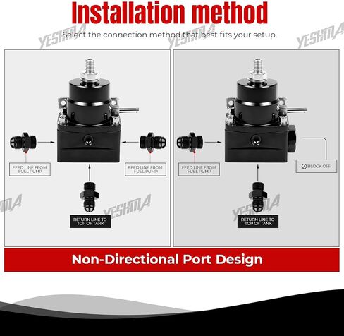 YESHMA EFI Fuel Pressure Regulator Kit 3-70psi with Gauge Springs Universal Adjustable Aluminum 8AN Feed to 6AN Return (Black) in Saudi Arabia