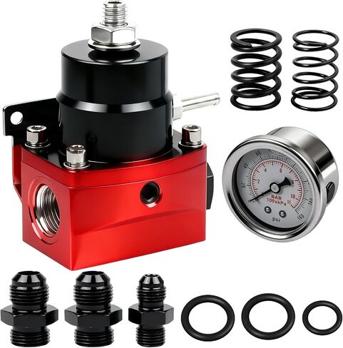 YESHMA EFI Fuel Pressure Regulator Kit 3-70psi with Gauge Springs Universal Adjustable Aluminum 8AN Feed to 6AN Return (Black) in Saudi Arabia