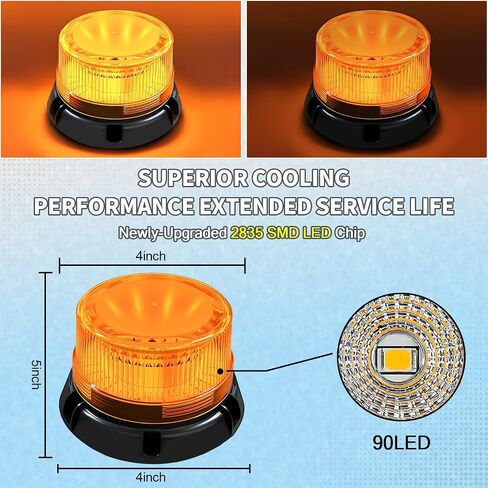 Magnetic Wireless Strobe Light With 90-LED 3600mah Battery IP67 Waterproof USB-C Fast Charge 360° Day/Night Visibility Magnetic Base 2 Flash Modes For Trucks & Tractors Utvs Golf Carts 1 Pack in Saudi Arabia