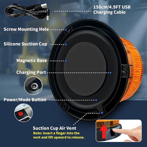 Magnetic Wireless Strobe Light With 90-LED 3600mah Battery IP67 Waterproof USB-C Fast Charge 360° Day/Night Visibility Magnetic Base 2 Flash Modes For Trucks & Tractors Utvs Golf Carts 1 Pack in Saudi Arabia