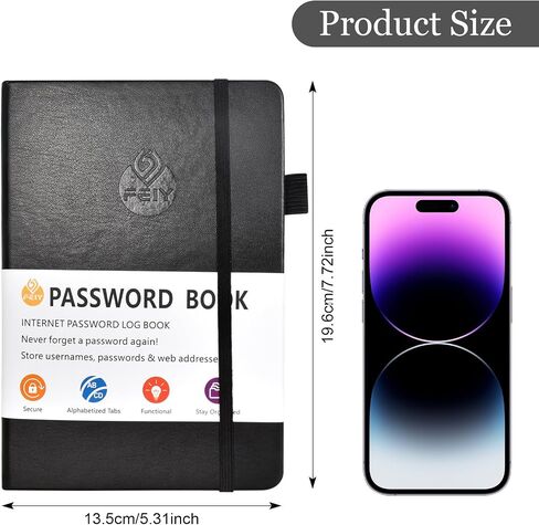 Password Book, Book with Small Pocket Size, Alphabetical Tabs, for Internet Website Address Contacts Organizer Pen, Elastic Band, Inner in Saudi Arabia