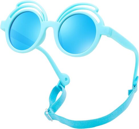 FEISEDY Cute Round Polarized Sunglasses for Kids Girls Boys UV Protection Flexible Rubber Glasses with Strap B0060 in Saudi Arabia