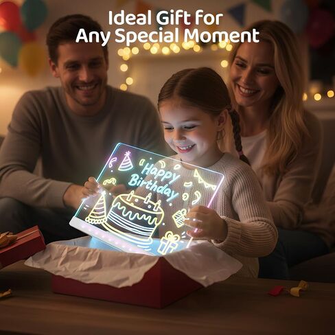 لوحة رسم LED مع 7 ألوان - لوحة ملاحظات LED أكريليك مع 7 علامات، حامل، قالب رسم، لوحة رسائل مضيئة قابلة للمسح الجاف للغرفة/المكتب/المكتب، هدية العيد للأطفال (7.9 بوصة × 11.8 بوصة) - سلكية in Kuwait
