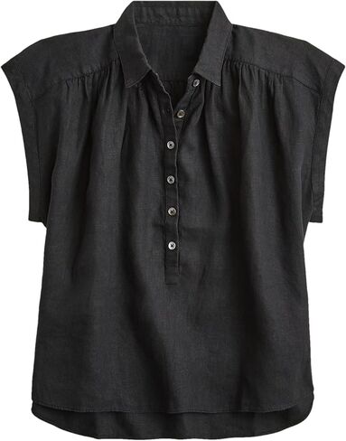 قمصان Zontroldy النسائية بأزرار سفلية كاجوال من القطن والكتان ورقبة على شكل حرف V قميص كاجوال بأكمام قصيرة وبلوزات علوية in Kuwait