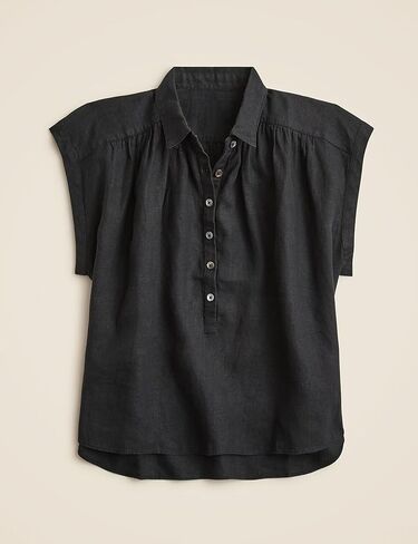 قمصان Zontroldy النسائية بأزرار سفلية كاجوال من القطن والكتان ورقبة على شكل حرف V قميص كاجوال بأكمام قصيرة وبلوزات علوية in Kuwait