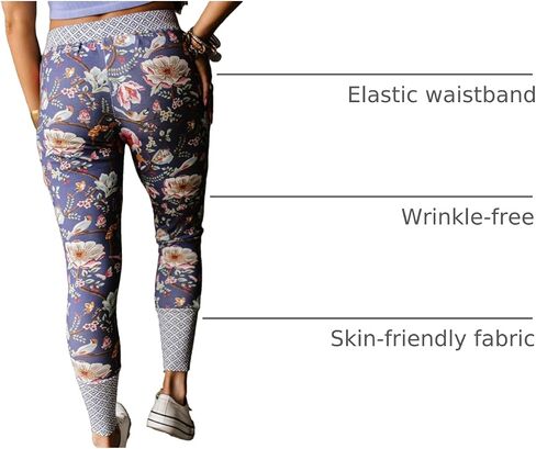 Women's Skinny Fit Floral Elastic Waistband Joggers Pants Lightweight Sweatpants with Pockets Athletic Tapered Pants in Kuwait