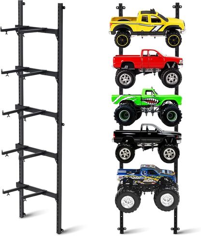 حامل سيارة RC على الحائط، رف سيارة RC قابل للتعديل من 5 طبقات مع براغي رف تخزين لمحطة العمل، حامل حائط لشاحنات السيارات بمقياس 1/6، 1/10، 1/12، 1/18، 1/24، 1/32 in Kuwait