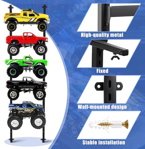 حامل سيارة RC على الحائط، رف سيارة RC قابل للتعديل من 5 طبقات مع براغي رف تخزين لمحطة العمل، حامل حائط لشاحنات السيارات بمقياس 1/6، 1/10، 1/12، 1/18، 1/24، 1/32 in Kuwait