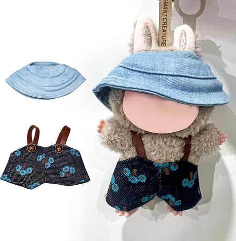 Doll Clothes Accessories Set for 17cm2PCS Doll Clothes and HatsCute yellowtartan pinkmilk whitedesignSuitable for 6.7-inch Cute Doll Clothing (Blue Pants) (Blue Square) in Saudi Arabia