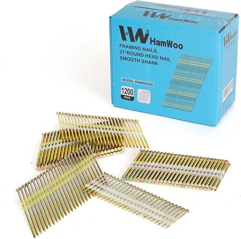 HW HAMWOO Framing Nails,21°Round Head Nail Pack,600-Pack (2"- 150Pcs,2-1/2"- 150Pcs,3"- 150Pcs, 3-1/2"- 150Pcs),Hot Dipped Galvanized,Smooth Shank in Kuwait