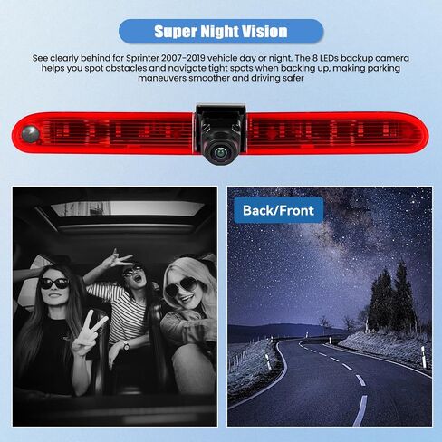 Camecho أعلى خلفي مزدوج كاميرا احتياطية رؤية خلفية متوافقة مع Mercedes Benz Sprinter 2007-2019 Van Truck AHD IR رؤية ليلية مقاومة للماء على السقف عكس ضوء الفرامل مساعدة وقوف السيارات يستبدل in Kuwait