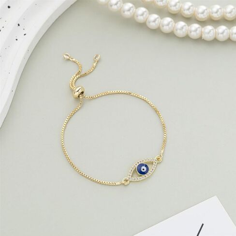 Dainty 14K Real Gold Plated Bracelet for Women Men, Adjustable Gold Chain Link Evil Eye Hamsa Hand Paperclip Butterfly Charm Bracelets for Women Jewelry in Kuwait
