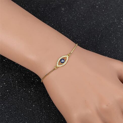 Dainty 14K Real Gold Plated Bracelet for Women Men, Adjustable Gold Chain Link Evil Eye Hamsa Hand Paperclip Butterfly Charm Bracelets for Women Jewelry in Kuwait