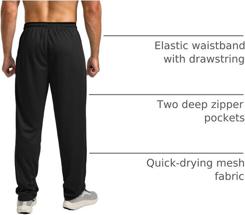 G Gradual Men's Sweatpants Open Bottom, Workout Pants with Zip Pockets Mesh Lightweight for Running, Athletic, Lounge (2PCS: Black/Grey, Large) in Saudi Arabia