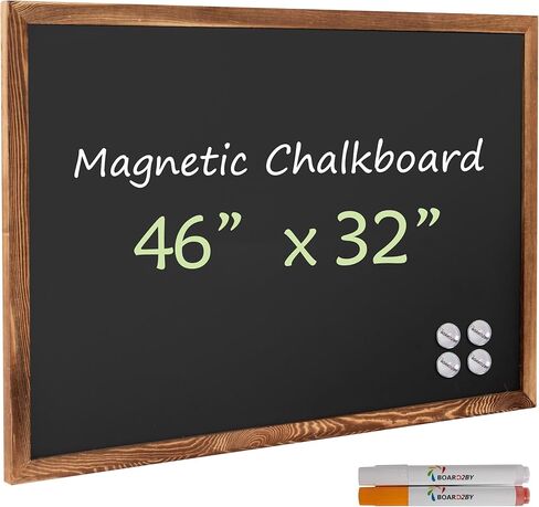 Board2by سبورة طباشير مغناطيسية بنية ريفية مقاس 46 × 32، سبورة طباشير كبيرة جدًا لديكور الحائط، لوحة مغناطيسية ذات إطار خشبي سهلة المسح، قلمان، 4 مغناطيسات للمدرسة والمنزل والمكتب in Saudi Arabia