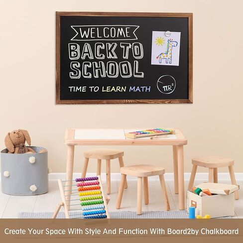 Board2by سبورة طباشير مغناطيسية بنية ريفية مقاس 46 × 32، سبورة طباشير كبيرة جدًا لديكور الحائط، لوحة مغناطيسية ذات إطار خشبي سهلة المسح، قلمان، 4 مغناطيسات للمدرسة والمنزل والمكتب in Saudi Arabia