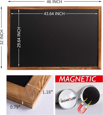 Board2by سبورة طباشير مغناطيسية بنية ريفية مقاس 46 × 32، سبورة طباشير كبيرة جدًا لديكور الحائط، لوحة مغناطيسية ذات إطار خشبي سهلة المسح، قلمان، 4 مغناطيسات للمدرسة والمنزل والمكتب in Saudi Arabia