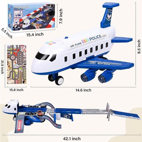 Airplane Race Track Kids Toys with Lights and Sound,Foldable 4 Layer Track Toy Set,Aairplane with Game Mat, Airplane Racing Cars,Christmas Birthday Gifts for Age 3 4 5 6+Years Old Boys Girls in Kuwait