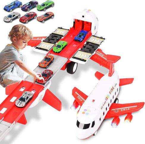 Airplane Race Track Kids Toys with Lights and Sound,Foldable 4 Layer Track Toy Set,Aairplane with Game Mat, Airplane Racing Cars,Christmas Birthday Gifts for Age 3 4 5 6+Years Old Boys Girls in Kuwait