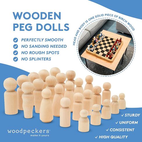 Woodpeckers Wood Peg People Set, 40 Piece Wood Peg Family (Peg People: Dad, Mom, Angel, Child, Baby) Unfinished Wooden Figurines for Crafting in Saudi Arabia